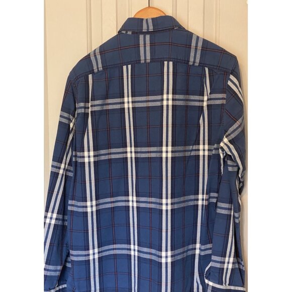 J Crew Men's L Button Up Blue Plaid Striped Shirt Long Sleeve Heavyweight - Picture 5 of 9